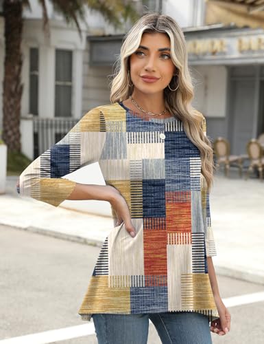 LOMON 3/4 Sleeve Tunic Tops for Women Loose Fit Dressy Casual Blouse Flowy Shirts to Wear with Leggings S-3XL