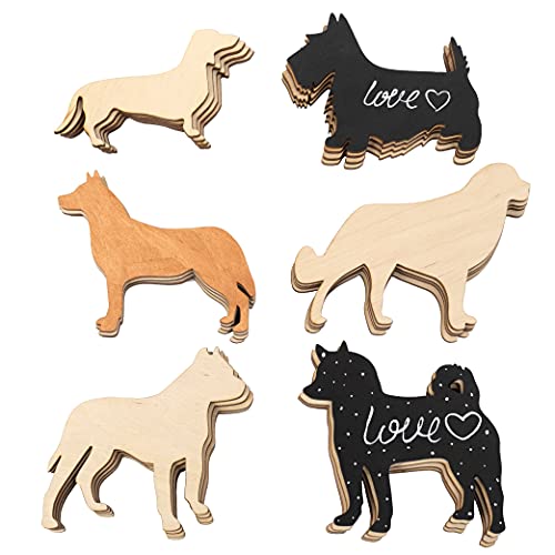 Plydolex 24 recortes de madera sin terminar para perros - 6 formas de adorno de manualidades - recortes de madera para perros perfectos como adorno DIY y cachorro pintura de madera para niños Cover