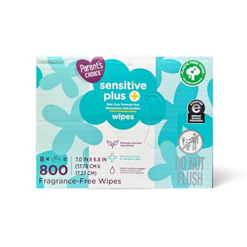 Image of Parent’s Choice sensitive plus + Fragrance-Free Baby Wipes – 800 Count, Flip-Top Packs, Hypoallergenic, Non toxic, Parabens, Dyes, Phthalates, Alcohol & Fragrance Free, pH Balanced for Delicate Skin