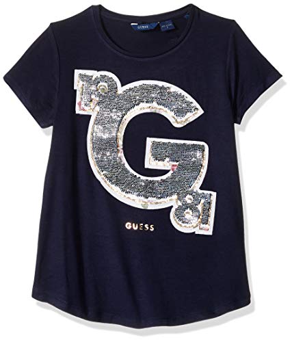 GUESS Girls' Big Short Sleeve A-LINE G Floral T-Shirt, Fancy Blue, 8