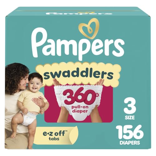 Image of Pampers Diapers - Swaddlers 360 - Size 3, 156 Count, up to 100% Leakproof Comfy Dry Fit, Designed for Easy Changes, Pull On Baby Diaper (Packaging May Vary)