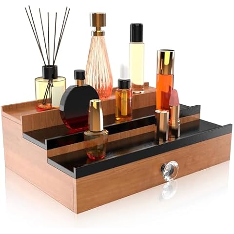 Ckoytals Wooden Cologne Organizer for Men, 3 Tier Perfume Organizer with Drawer and Hidden Compartment, Fragrance Organizer Display Stand Rack, Great Gift for Man Cover