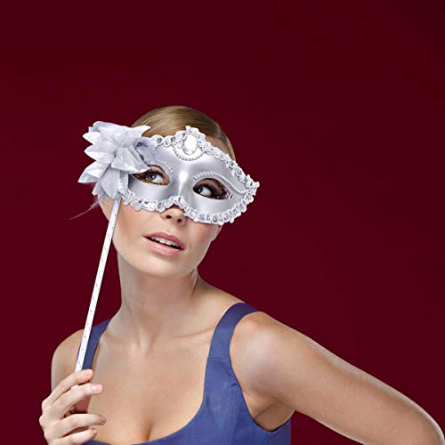 EXCEART 3pcs Masquerade with Stick and Feather Half-Face for Carnival Prom, Ball, Fancy Dress, Venetian, Halloween - Silver - Image 4