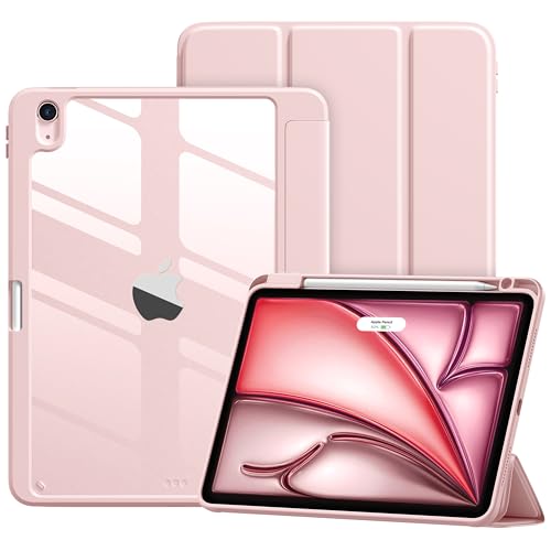 Wenlaty for iPad Air 11 inch Case M4/M3/M2 (2026/2025/2024) for iPad Air 5th/4th Generation Case 10.9 inch with Pencil Holder Slim Shockproof Cover with Clear Back Shell Auto Sleep/Wake Pink