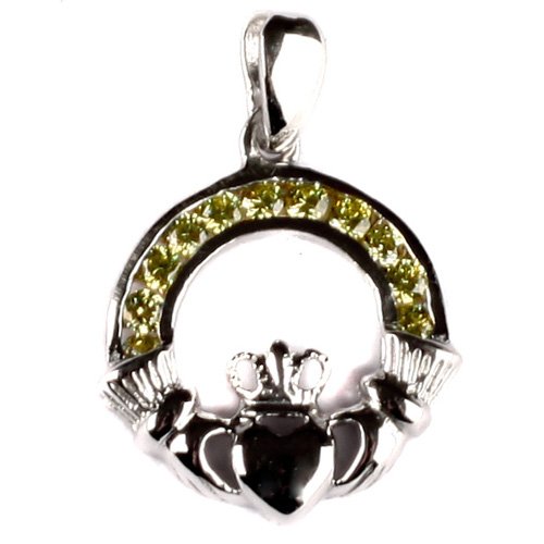 Pendentif Claddagh irlandais en argent massif et péridot vert véritable