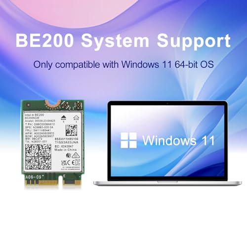 Karta WiFi 7 BE200NGW, 8774 Mbps Bluetooth 5.4 Tri-Band Mu-MiMO 802.11be NGFF M.2 Adapter sieciowy WiFi do laptopa, działa tylko dla Windows 11 64-bitowy