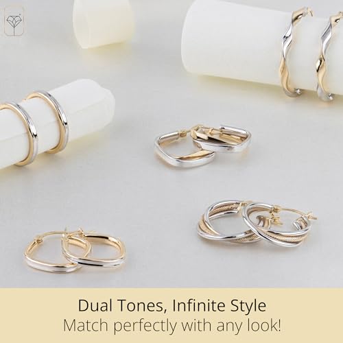 10k Two-Tone Gold Hoop in White & Yellow | Hypoallergenic & Real Gold Hoops by MAX + STONE4