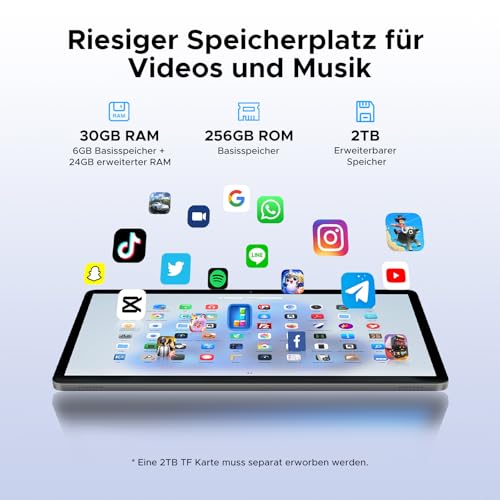 Tab G6 Android 16 Tablet 11 Zoll, 30GB RAM + 256GB ROM Tablet mit SIM Card Slot, 90Hz Display, Unisoc T7250 8000mAh Akku Tablets PC… – Ansicht 6