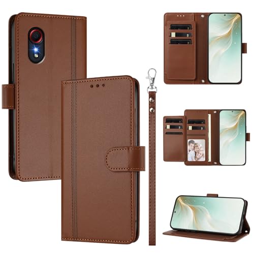 �X�}�z�P�[�X �Ή��@�� for Samsung Galaxy Xcover 5 �X�}�z�P�[�X�y�E�H���b�g�f�U�C�� �f���A���J�[�h�X���b�g �L���b�V�� �t���b�v���X�^���h �����h�~�zBrown