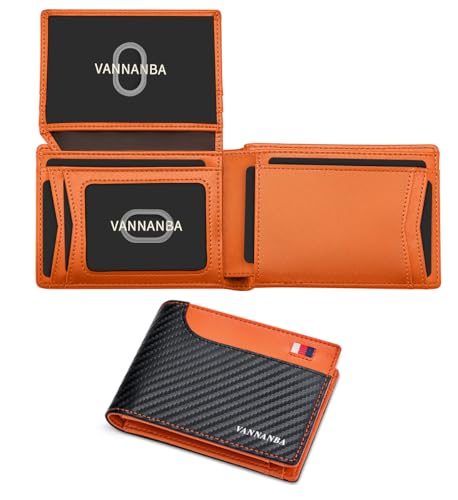 VANNANBA 14 Credit Card Slots Slim Minimalist Fashion RFID Blocking with Gift Box Large Capacity Carbon Black and Orange