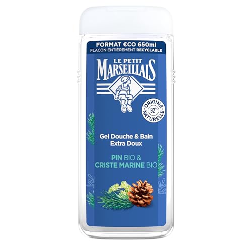 Le Petit Marseillais Gel de ducha orgánico Extra Soft Pin & Marine Criste (650 ml) – Hidrata y refresca, pH neutro, sin colorantes y 92% de origen natural – Botella 100 % apta