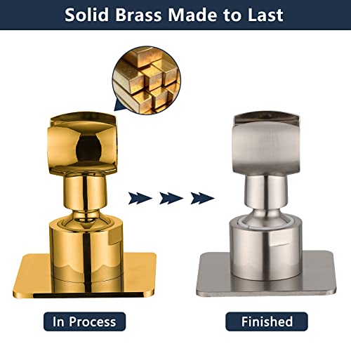 Pdpbath Shower Head Holder For Handheld Showerhead Adhesive Wall Mount, Brass Adjustable Spray Bracket For Hand Held Wand & Hose, Drill Free Glue Installation - Brushed Nickel #TOP2