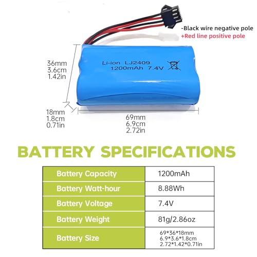 Fytoo 2PCS 7.4V 1200mah SM-4P Plug Rechargeable Battery & 2PCS USB Charging Line for EC08 RC Toy Car Model Off-Road Car Climbing Drifting Racing RC Boat Battery by Fytoo - Image 2