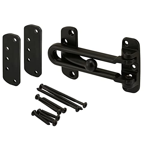 Prime-Line U 11446 Diecast Security Swing Bar Lock for Hinged Swing-In Doors, 3-7/8 Inch Bar Length by 2-1/2 Inch Height, Matte Black, Set of 1