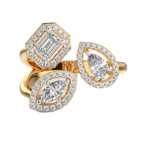 Bague Céleste argent 925 moissanite plaqué or : bijou de luxe multiforme fait main