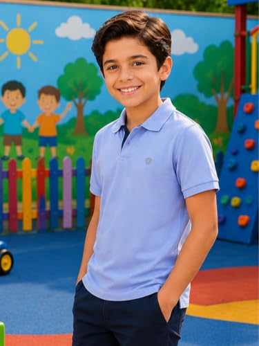 Image of Lux Cozi Boy's Polycotton Polo T-Shirt | Solid Collared Half Sleeve Tee for Kids | Soft Breathable Summer Wear | Casual Smart Polo T-Shirt | 3-14 Years