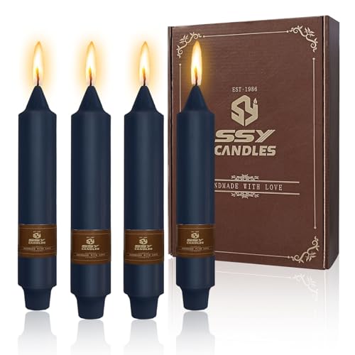 NJAO HOO Candlesticks Short Taper Candles, Unscented Candle Sticks Straight Dinner Candle Set for Home Decor Weddings Halloween Festive Seasons Holiday, Set of 4,Indigo 7 Inch