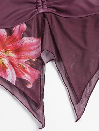 Image of ZAFUL Women 3 Piece Bikini with Cover Up Skirt Halter Bandeau Swimsuit Floral Tie Side Cheeky Bathing Suit