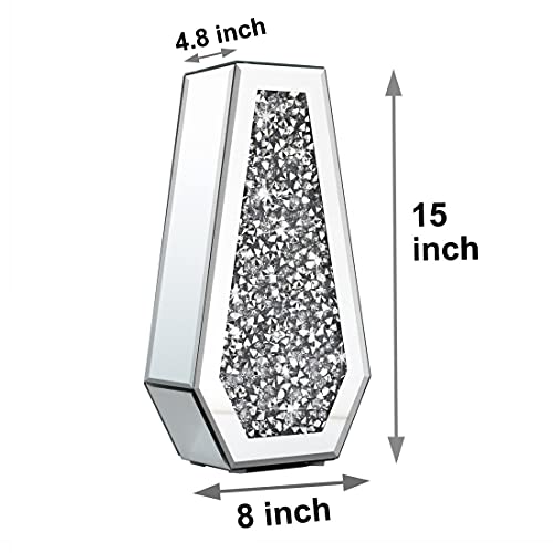 ALLARTONLY Flower Vase Crushed Diamond Mirrored Vase Crystal Silver Glass Decorative Mirror Vase Large Size Luxury for Home Decor. Diamond Shape Thickened. Can’t Hold Water.
