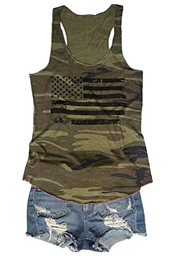 American Flag Print Tank Tops Camouflage Racerback Vest Women 4th July Vintage Sleeveless Vest Camis Tee Size L (Green)