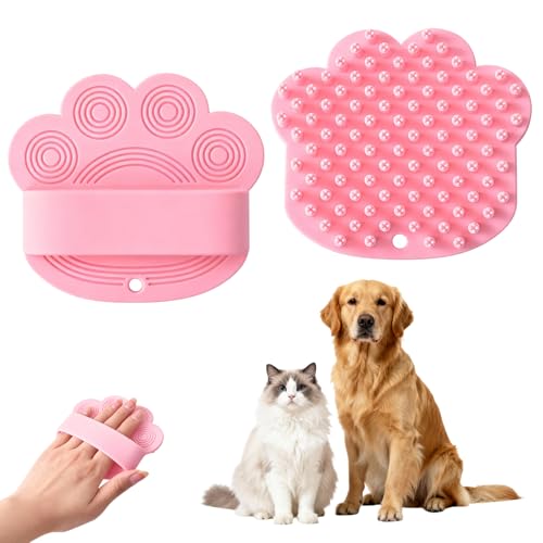 Spazzola da Bagno in Silicone per Cani e Gatti, Spazzola Massaggiante, Brush per Toelettatura Cani per la Pulizia di Peli e Pelliccia con Manico ad Anello per Peli Corti (Pink)