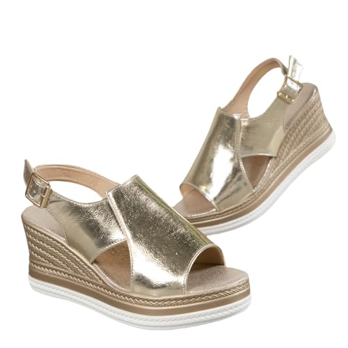 MEIION briska Sandale Palma Orthopedia Sandales confortables à talons hauts et compensés pour femmes - Chaussures élégantes avec boucle, design chic et...