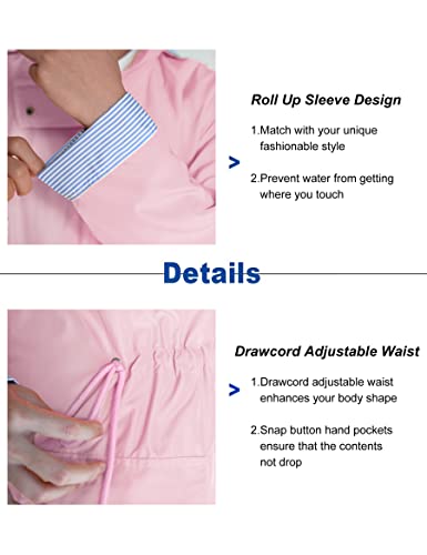 BBX Lephsnt Pink Hooded Rain Jacket for Women - Lightweight Waterproof Windbreaker Trench Coat, Medium - Image 6
