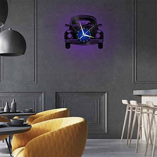 Horloge murale en vinyle voiture rétro avec éclairage LED intégré