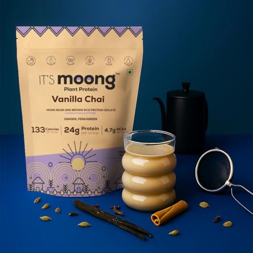 Image of It's Moong Plant Protein Powder for Men & Women | 500 g | Vanilla Chai Bean & Brown Rice Blend | Vegan, Sugar Free | Ginger & Fenugreek | Easy to Digest Sprouted Plant Based Protein (Pack of 2)