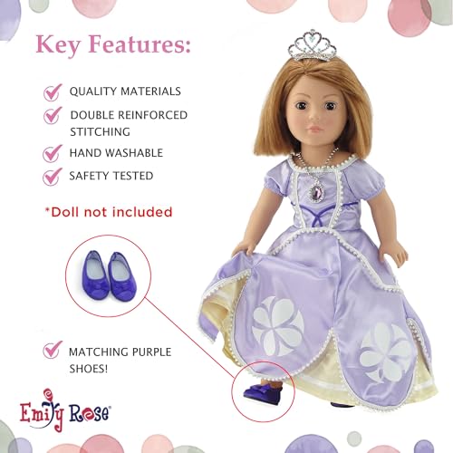 Emily Rose 18 Inch Doll Clothes & Accessories Lavender Princess Dress Gown Costume Playset with Crown, Necklace and Matching Shoes - Great Easter Gift Set! | Fits Most 18\" Dolls | USA Business - Thumbnail 4