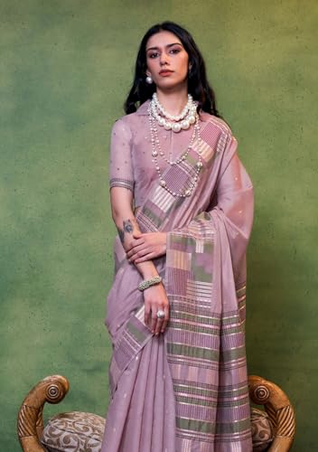 Image of SGF11 Women's Soft Cotton Linen Silk Saree With Unstitched Blouse Piece