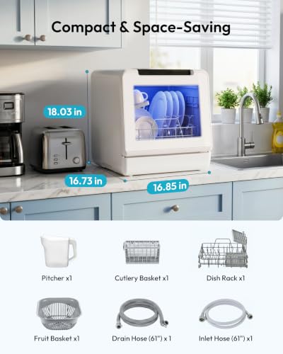 Image of EUHOMY Countertop Dishwasher, 8-Program, 167F Wash for 30+ Items, 5L Tank