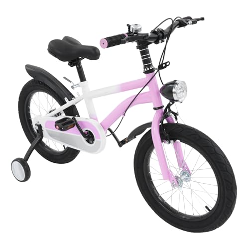 GXSFLG Vélo pour enfant de 16 pouces, avec frein à disque, roues stabilisatrices LED en rose, pour filles et garçons de 5 à 8 ans, selle réglable en hauteur, capacité de charge de 60 kg, cadre en