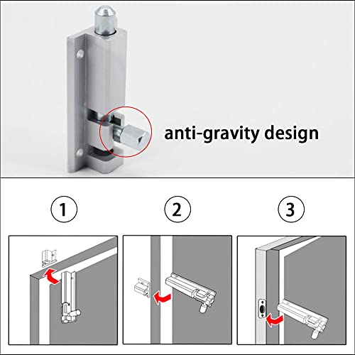 Scottchen Pro Slide Door Bolt Latch, Barrel Bolt With Aluminium Alloy Base Solid Steel Latch Core, Heavy Duty Solid Gate Sliding Latch Lock Security Guard Hardware, Included Screws，3In #TOP4