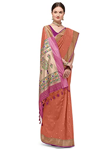 Image of Jaanvi fashion Women's Soft Silk Paithani Saree with Zari Border & Blouse Piece(paithani-silk-peach-03)