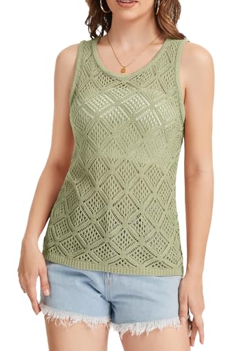Image of Bosmeer Women's Hollow Sweater Vest Crochet Tank Tops Knit Out Sleeveless Cover Up Summer Boho Top Pullover