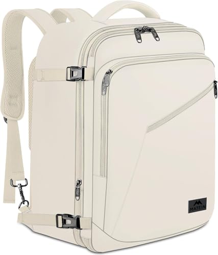 MATEIN Large Backpack for Travel Flight Approved, 45L Carry on Backpack with Padded Shoulder Straps for Adult, Men, Women, Expandable Daypack for Clothes, Travel Essentials, Beige