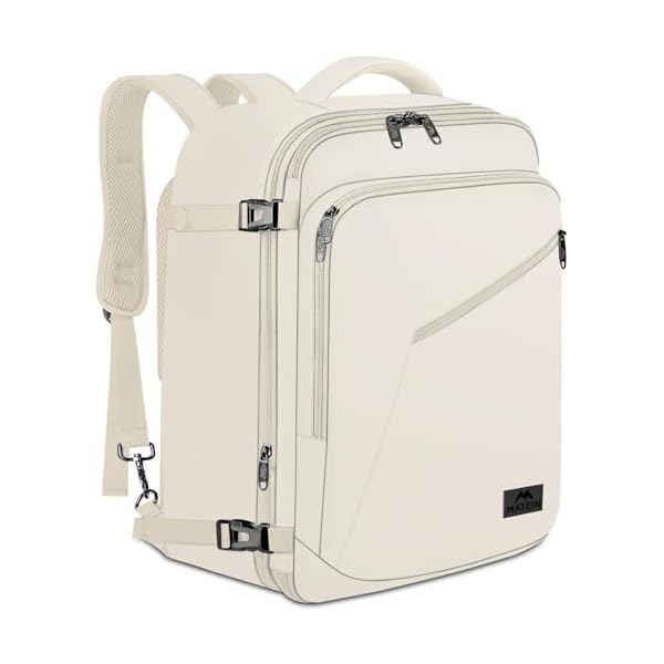 MATEIN Large Backpack for Travel Flight Approved, 45L Carry on Backpack with Padded Shoulder Straps for Adult, Men, Women, Expandable Daypack for Clothes, Travel Essentials, Beige