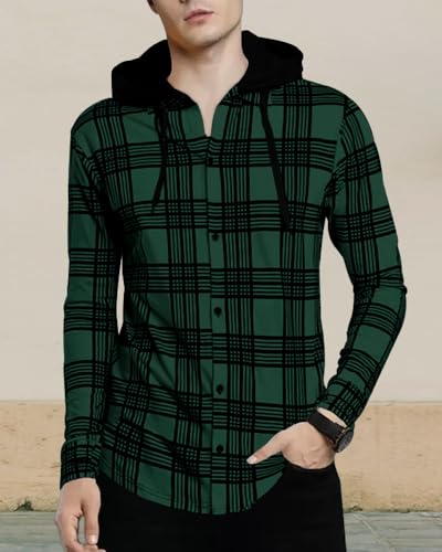 Image of Noble Monk Men's Cotton Blend Hooded Neck Full Sleeve Shirt | Regular Fit | Checkered Pattern | Casual Shirt