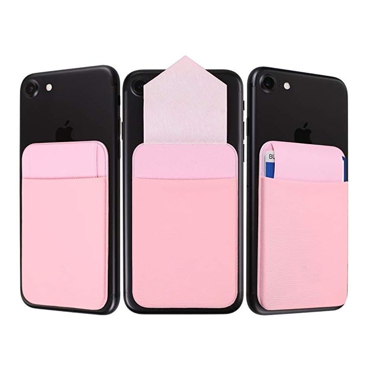 Image of Mizi (2 Pack Adhesive Phone Wallet with Flap, 4 Cards Holder for Back of Phone Stick on Phone Cases for iPhone /Android /Samsung Galaxy - (Pink /Purple)