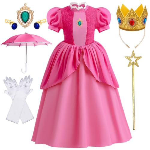 Vestido casual rosa de princesa para niñas con accesorios miniatura 1