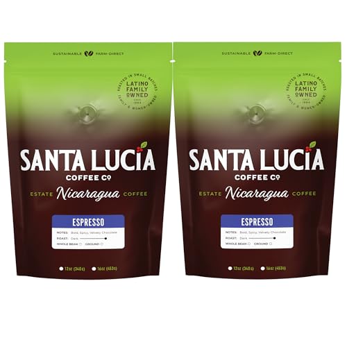 Santa Lucia Coffee Café Crema Espresso Roast Coffee - Specialty Volcanic Nicaraguan Espresso Roast - Farm-Direct, Low-Acid - Dense Golden Crema - 91-Point, Small-Batch - Ground - 16oz (Pack of 2)