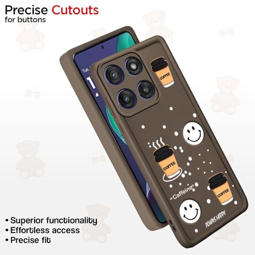 Image of amazon basics Coffee Theme Back Cover for Motorola Edge 60 Stylus 5G | Cute 3D Coffee Mug & Smile Design | Anti-Slip Matte Finish | Shockproof & Lightweight Case - Brown