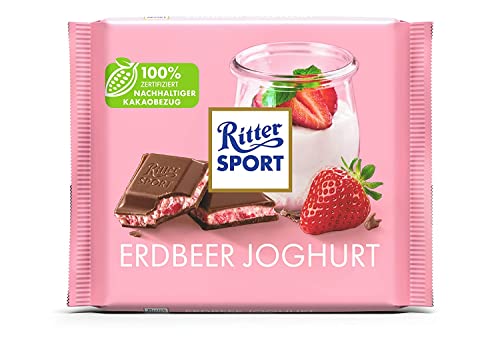 Immagine prodotto: Ritter Sport Fragola yogurt 100 g, cioccolato al latte intero ripieno di crema di yogurt alla fragola, fruttato ed estivo, cioccolato fine per tutti i giorni