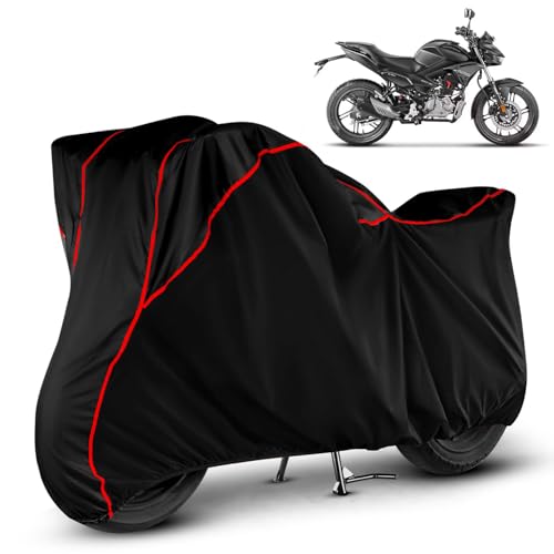 Image of Heavy Duty Waterproof Bike Cover for Hero Xtreme 125R | All Weather Protection from Rain, Dust, Sun & Scratches | Universal Fit for All Bike & Scooty | Black Red Piping | Xtreme 125R Bike Cover