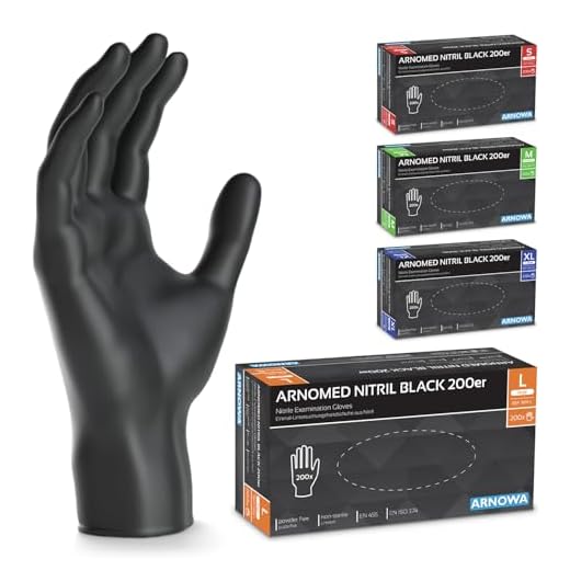 200x ARNOMED Einweghandschuhe Schwarz, Einmalhandschuhe L, Nitrilhandschuhe puderfrei, Handschuhe Einweg latexfrei, Gummihandschuhe Einweg, Handschuhe Nitril, Einmalhandschuhe S, M, L & XL