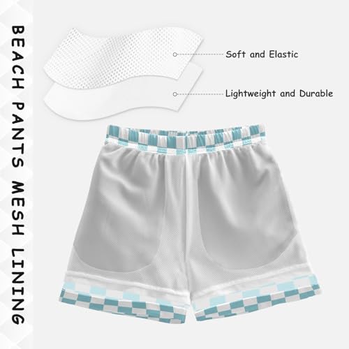 White Blue Checkered Square Boys Swim Trunks Buffalo Checkered Plaid Toddler Beach Board Shorts Bathing Suit XS4