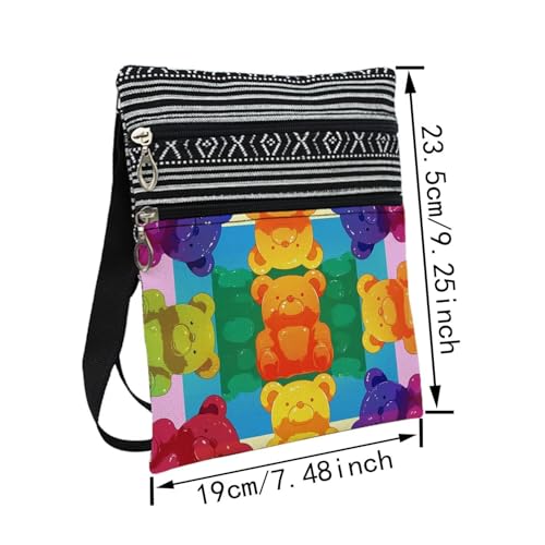 Colorful Gummy Bear Messenger Bag Small Ethnic Pattern Printed Adjustable Strap Crossbody Zipper Bag Colorful Gummy Bear Phone Bag Wallet Cute Shoulder Handbag for Women Friends -12