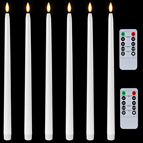 Image of Homemory 15 inches Real Wax Flameless Taper Candles with Remote Timer, 6 Pcs White LED Taper Candles Battery Operated with 3D Flickering Flame, Window Candle Led Candlesticks for Dinners Home Decor
