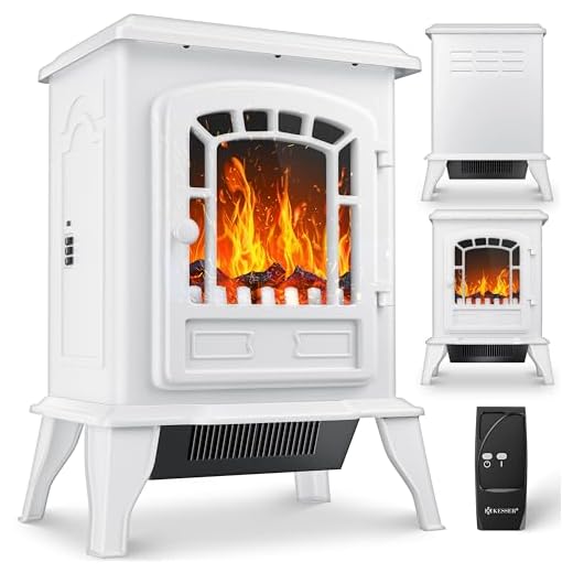 KESSER® Estufa eléctrica con Ventilador de 2000W Calentador eléctrico Estufa LED Efecto Llama, bajo Ruido, Ajustable, Blanco